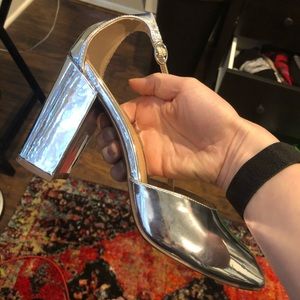 Silver metallic chunky heels